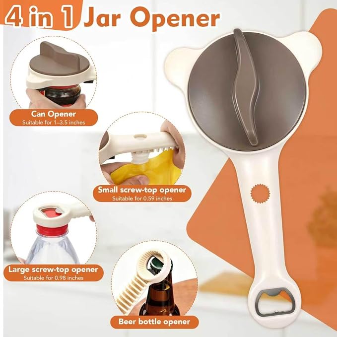4 in 1 Multi-Purpose Jar Opener,Adjustable Stainless Steel Jar Opener for Weak Hands Seniors & Arthritis Sufferers,Multi Size Lid Tool for Jars Cans Wine Bottles, Home Kitchen Helper