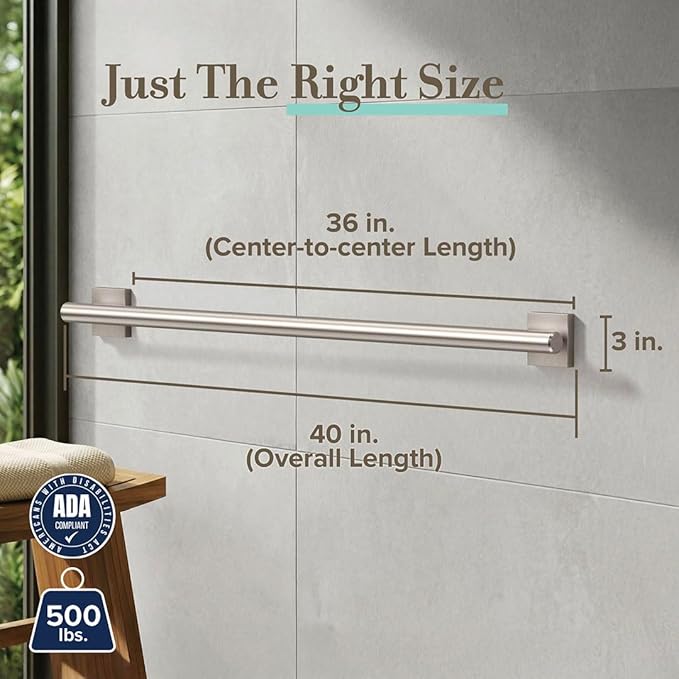 Gatco 956 Elevate, Grab Bar, 36”, Satin Nickel/ADA Compliant Stainless Steel Safety Grab Bar for Bathroom