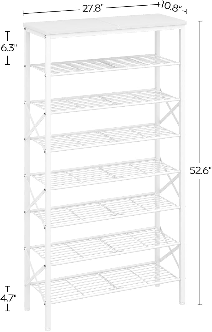 YATINEY 8 Tier Shoe Rack, Shoe Storage Organizer, Large Capacity Shoe Shelf Holds 32 Pairs of Shoes, Sturdy and Stable, for Entryway, Hallway, Closet, Dorm Room, White SS08WW