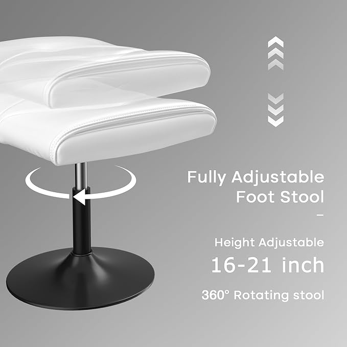 VECELO Foot Rest Under Desk Ottoman, PU Height Adjustable Footrest with Comfort Padding, Leg Rest for Desk for Relieving Leg Pain, Stiffness, and etc, White