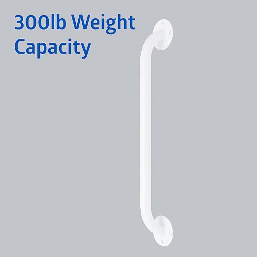 Medline White 18” Grab Bar for Shower & Bathtub, Independence Aid & Ease of Movement — for Elderly, Handicapped or Seniors, 300 lb. Capacity, 1 Bar (Pack of 2)