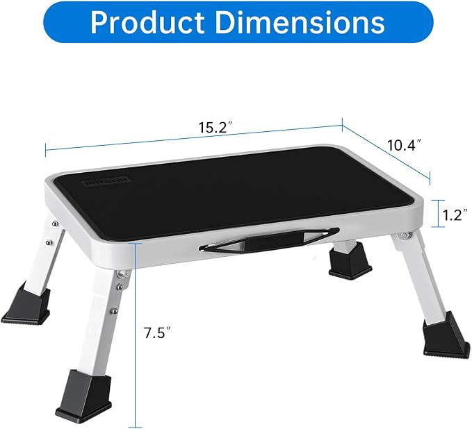 RV Step Stool Foldable 1-Step Stool Ladder Sturdy Metal Stable Step Ladder with a Non-Slip Platform Supports up to 500 lb with Non-Slip Rubber Feet, Easy to Carry (White, One-Step)