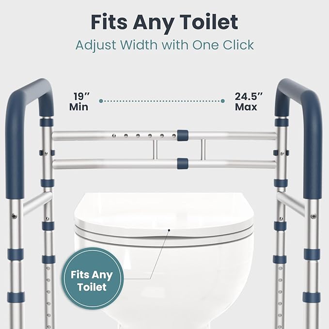 PELEGON Toilet Safety Rails (350 lb) - Adjustable Toilet Safety Frame & Rails, Toilet Safety Rail for Elderly Adults, Toilet Handles for Seniors, Toilet Bars for Elderly, Disabled & Handicap - Grey