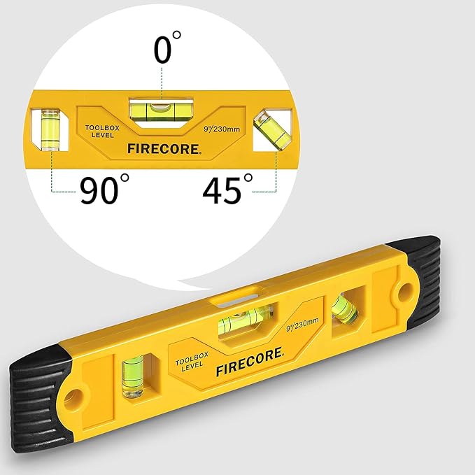 Firecore 3pcs Magnetic Torpedo Level, 9-Inch Shockproof Toolbox Level with 3 Bubble Spirit Level 45 90 180 Degree