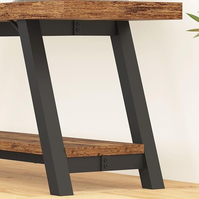 LVB Wood Bench, Industrial Storage Entryway Indoor Bench for Bedroom Hallway Living Room, Rustic Famhouse Wooden Metal Shoe Rack Accent Foyer Bench Seat for Entrance Sitting, Rustic Brown, 47 in Long