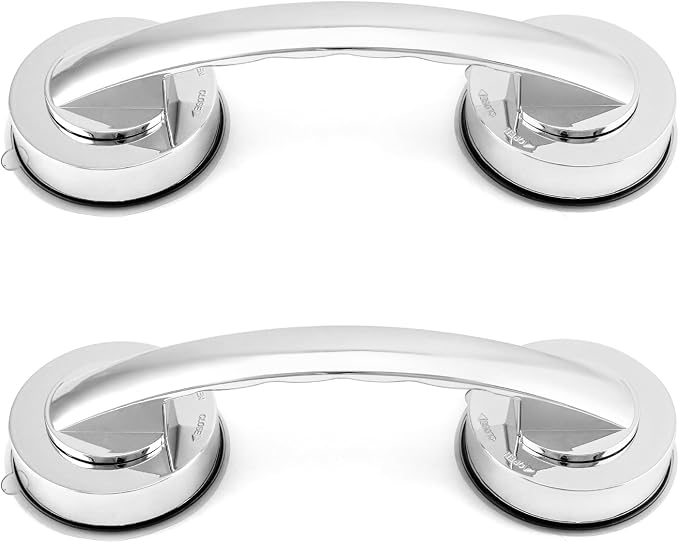 QWORK 2 Pack Glass Door Suction Handle, Shower Grab Bars Suction Handle, Non-Porous Absorption Handles for Cabinet Sliding Door, Window,Shower Door Drawer