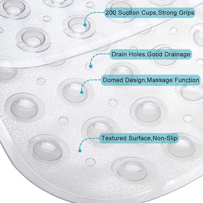 Bathtub and Shower Mats, Extra Long Non-Slip Bath Tub Mat 39 x 16 Inch, Machine Washable Bathmat with Suction Cups & Drain Holes for Bathroom Floor, Clear