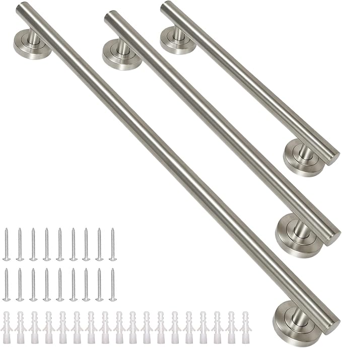 Lava Odoro Shower Grab Bar, Modern Set Stainless Steel Handicap Grab Bar for Bathtubs and Showers, Shower Safety Bar for Seniors Disabled, ADA-Compliant (Brushed Nickel, 3 Pack 18", 24'', 36")