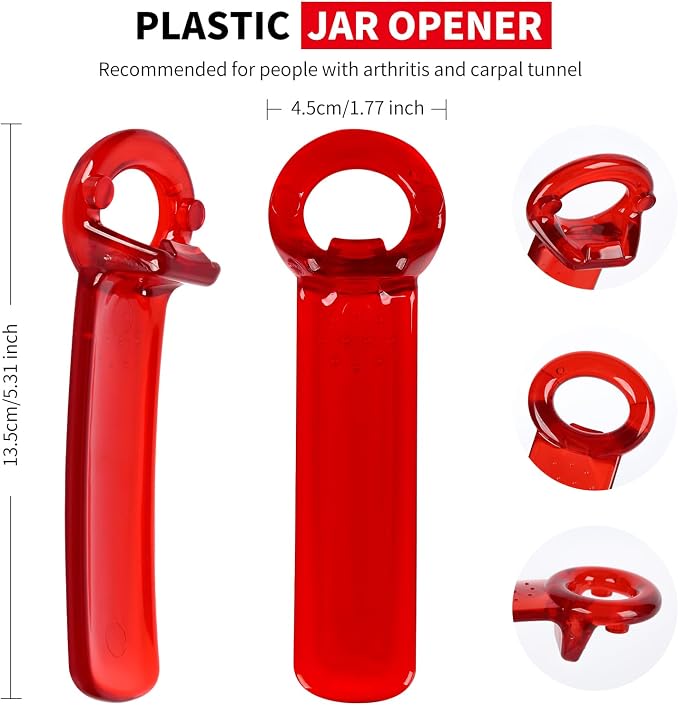 2PCS Easy Jar Key Opener, Multifunctional Jar Opener for Weak Hands, Plastic Bottle Opener for Beer, Soda, Jars, Kitchen Gadgets (red)
