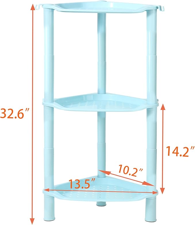 3 Tier Shower Caddy Organizer Shelf Corner, 13.5 x 10 x 26 Inches, Rustproof, Plastic Shower Rack Stands for Inside Bathroom, Bathtub, Shower pan, Blue (Round Slot Blue 3 Tier)