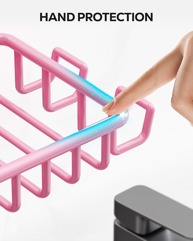 Nieifi Bar Soap Holder for Shower Wall with 4 Hooks, Stainless Steel Adhesive Soap Dish for Bathroom, Pink