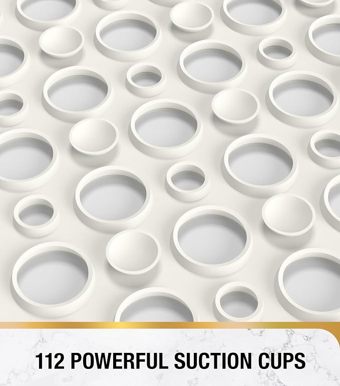 HITSLAM Bathtub Mat Non Slip, 30 x 17 Inch TPE Bath Mat for Tub, Efficient Drainage Bathroom Shower Mat with Suction Cups, Bath Tub Mat, Soft on Feet and Easy to Clean, White