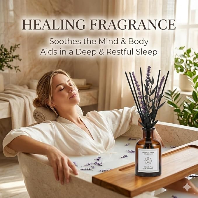 Eucalyptus & Lavender Essential Oil Reed Diffuser - 3.34 Fl Oz, Luxury Hotel Collection Diffuser Oil Inspired by Ritz Carlton for Home&Office, Bedroom/Living Room Shelf Decor,Non-Toxic & Gift Ready