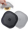 Hair Drain Catcher,Square Drain Cover for Shower Silicone Hair Stopper with Suction Cup,Easy to Install Suit for Bathroom,Bathtub,Kitchen 2 Pack (Sliver Grey Black)