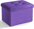 LINMAGCO Storage Ottoman Folding Foot Stool Velvet Foot Rest with Padded Modern Ottoman with Storage for Living Room Puppy Step Stool 17x13x13in(Purple)