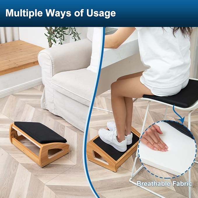 StrongTek Wood Ergonomic Footrest - 4-Angle Adjustable Foot Stool for Desk, Office Footrest, Anti-Slip Foot Stand for Under Desk, Enhances Posture, Promotes Blood Circulation, Easy Assembly (Natural)