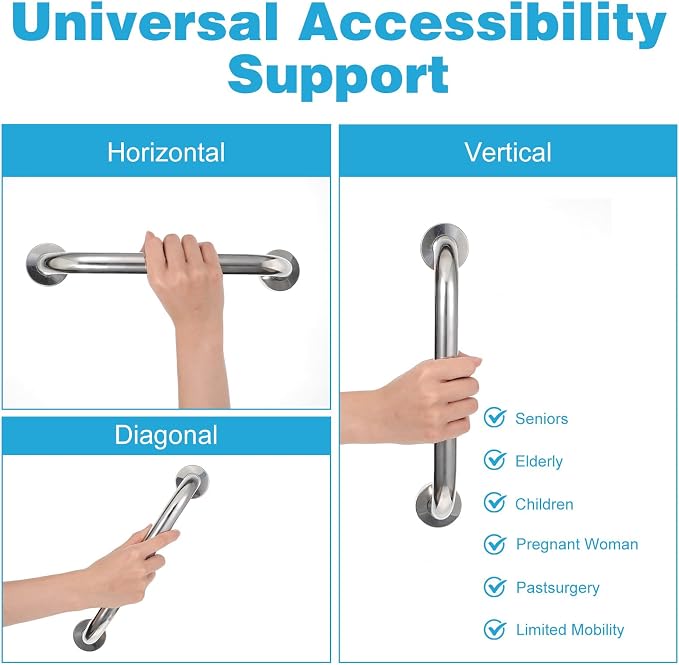 10 Pack Shower Grab Bars for Bathtubs and Showers – Stainless Steel Safety Handrails for Elderly, Seniors, and Handicap – Anti-Slip Bathroom Assist Handle (12.79”, Silver)