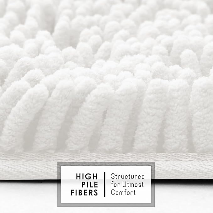 Hearth & Harbor Bathroom Rugs, Chenille Bath Mat - Machine Washable Bath Mats for Bathroom Non-Slip Backing Rubber, Quick Dry Bathroom Mat - White 24x36