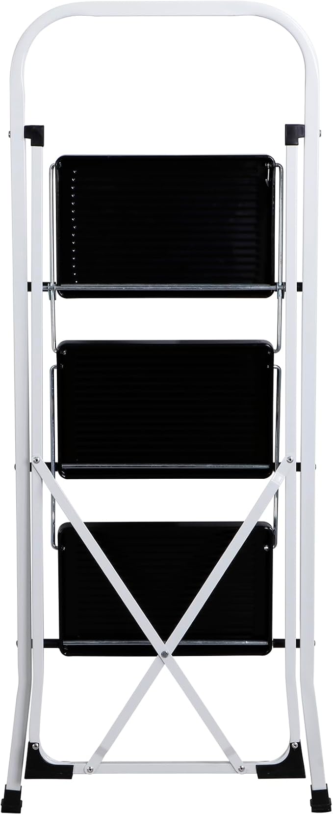 ZENY 3 Step Ladder Folding Step Stool with Wide Anti-Slip Pedal, Convenient Handgrip, Portable Steel Step Stool, 300 lbs Sturdy Steel Ladder for Household and Office, White