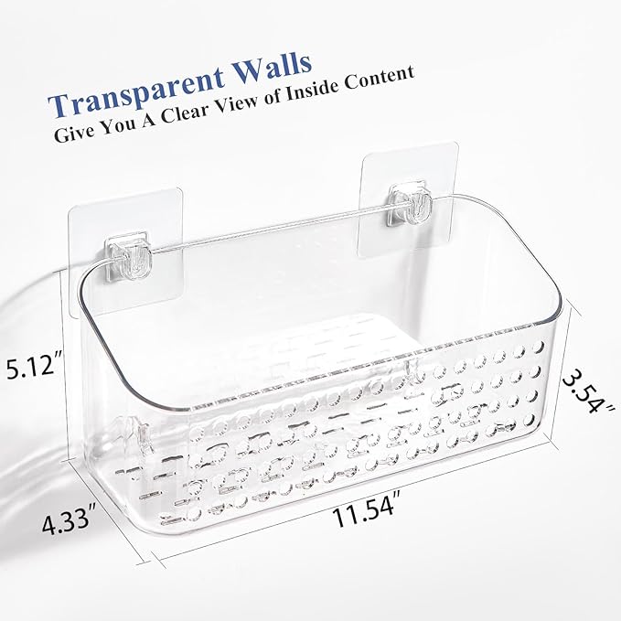 Bath Toy Storage 2 Packs, Large Bath Toy Holder, Quick Dry Bathtub Toys Organizer, Shower Caddy Shower Organizer for Bathroom Storage, No Drill Shelves Basket, Drainable, Clear White