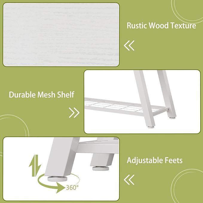 Oastreeful Industrial Entryway Bench Rustic Wood and Metal Storage Bench for Indoor Living Dining Room Bedroom Long Shoe Benches Seat (White)