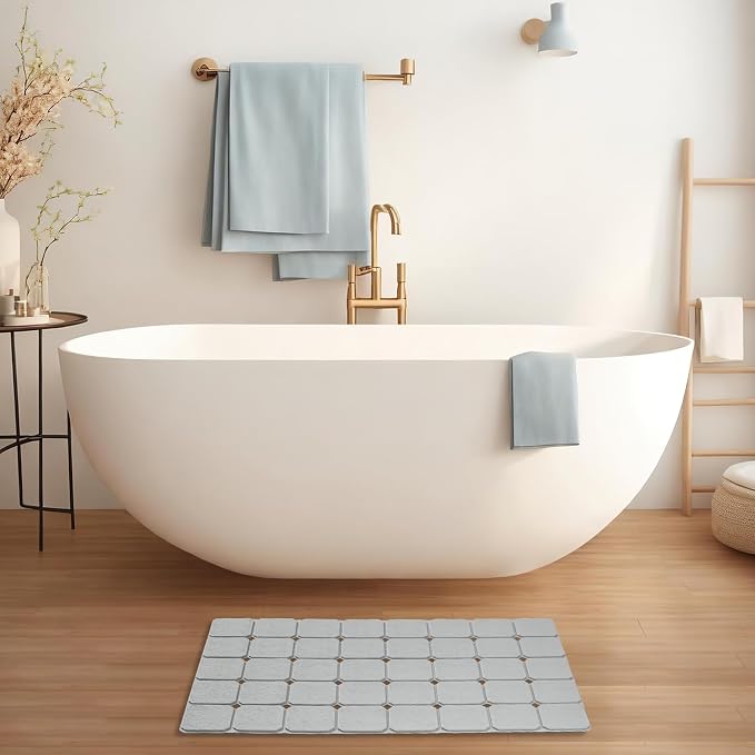 Bath Mat for Textured Tub: Silicone Bathtub Mat Foldable Shower Mat Non Slip Tub Mat No Suction Cups 28 X 17.7Inch - Grey