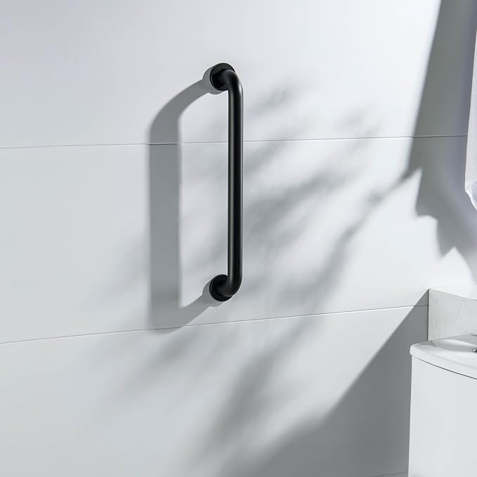 KIBI 18 Inch Stainless Steel Bathroom Safety Grab Bar | Curved Shaped Grab Bar for Bathtubs and Showers, Shower Safety Grab Bars for Seniors, Wall Mounted Anti-Slip Support (Matte Black, KGB1018)