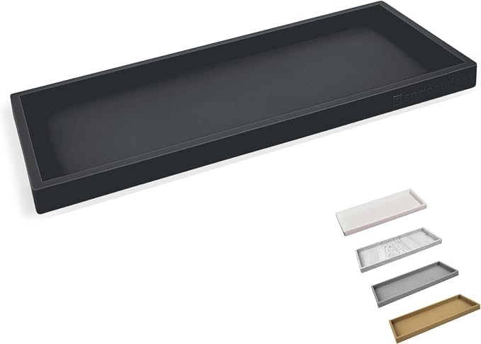 Spacewiser Countertop and Vanity Tray - 11.7" Silicone Bathroom Counter Tray, Dish Soap Trays for Kitchen Counter, Organizer Accessories Caddy, Toothbrush Toilet Laundry Shower Oil Makeup Mat, Black