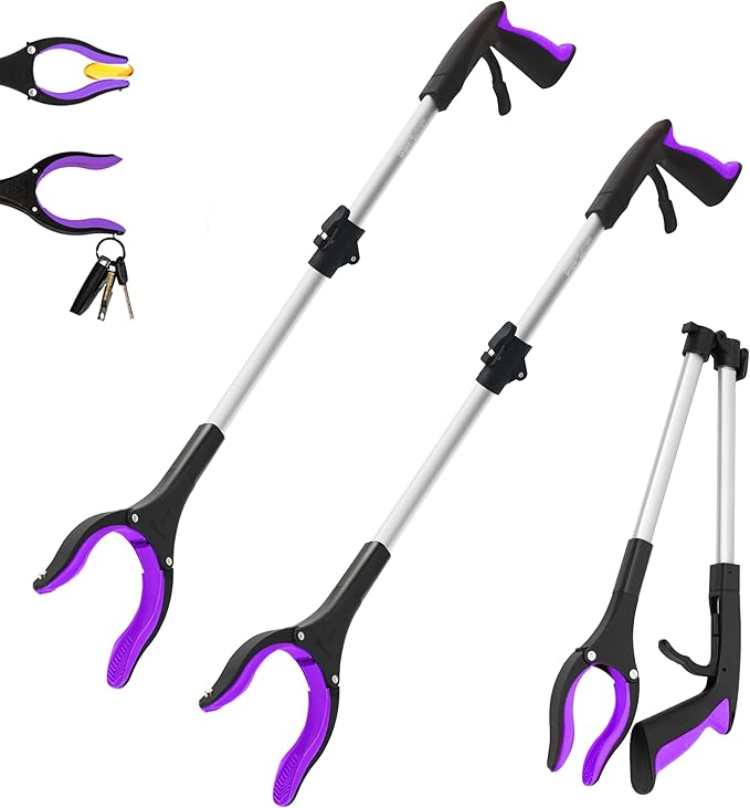 2 Pack 32 inch GrabRunner Heavy Duty(up to 10 lbs) Reacher Grabber Tool with Strong Magnetic (New Purple)
