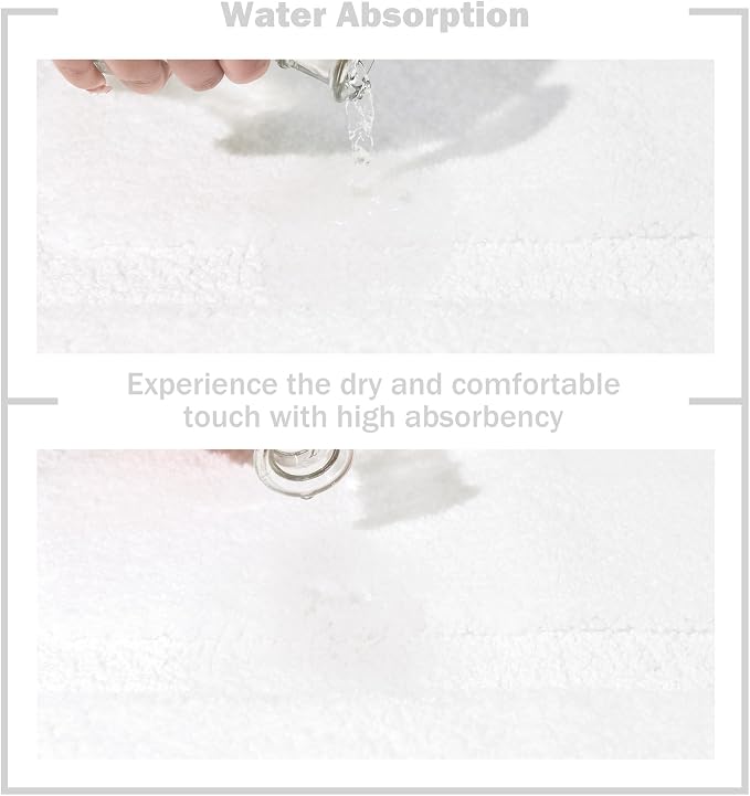 Bathroom Rug Mat, Extra Soft Absorbent Washable Bath Rug, Non-Slip Bath Mats for Bathroom, Tub and Shower, White, 24×36