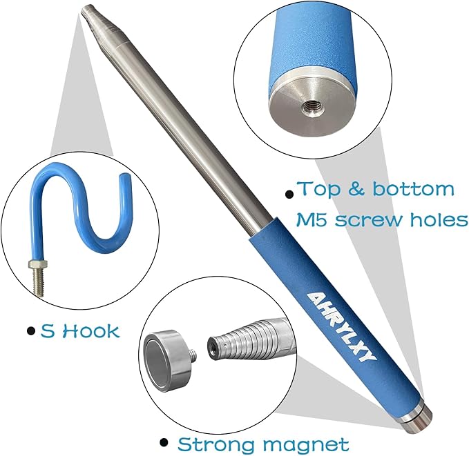 10 FT Telescoping Pickup Tool Magnetic Pole with Hook, Telescopic Push Pull Rod Wire Reacher Grabber Disc Golf retriever, Telescopic Magnetic Pick-Up Tool