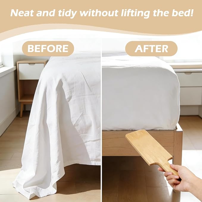 Mattress Lifter & Sheet Tucker Tool Set, Mattress Wedge Elevator, Bed Sheet Tucking Paddle, Used for Lifts & Holds The Mattress, Tucks Sheets, Removes Sheets, Alleviating Back Pain (Bamboo Wood)