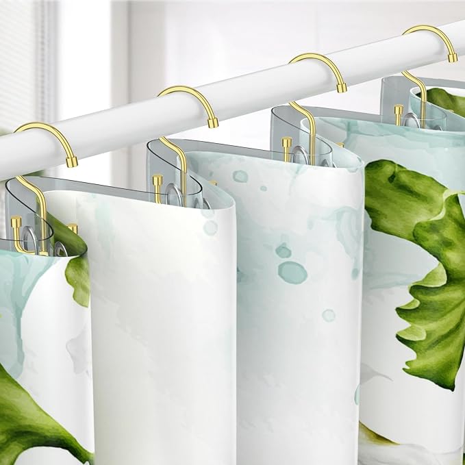 Goowin Shower Curtain Hooks, Shower Curtain Rings, Durable Gold Shower Curtain Hangers, Smooth Glide Double Hook Shower Curtain Hooks, Simple Shower Hooks for Shower Curtain, Gold, 24 Pack-Cylinders