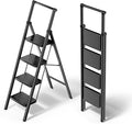 WOA WOA Step Ladder for Home, Foldable Step Stool for Kitchen with Non-Slip Pedals, Sturdy Ladders Supports up to 330 lbs, Compact and Portable - 4 Step with Handle/Black