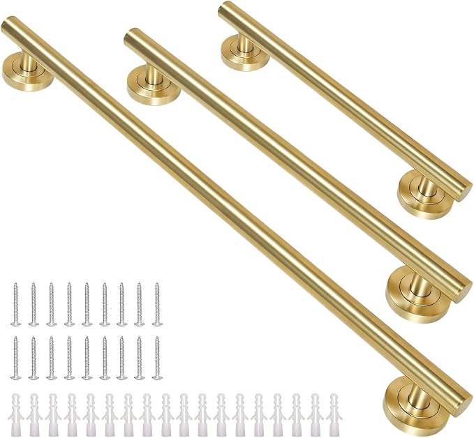 Lava Odoro Shower Grab Bar, Modern Set Stainless Steel Handicap Grab Bar for Bathtubs and Showers, Shower Safety Bar for Seniors Disabled, ADA-Compliant (Brushed Gold, 3 Pack 18", 24'', 36")