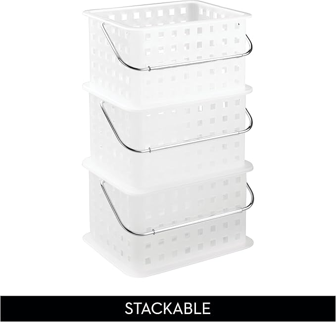 iDesign Portable Shower Caddy Basket with Handle for Dorm or Bathroom, Set of 3, Frost, Made in USA