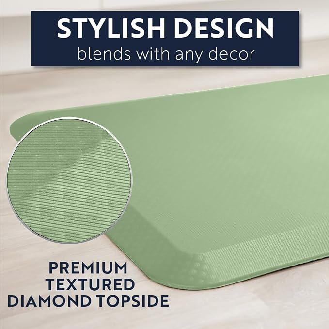 KANGAROO Anti Fatigue Mats for Kitchen Floor, 70x24, Reduce Foot, Knee, Back Pressure, 3/4 Inch Thick Cushioned Ergonomic Mat, Waterproof Comfort Rug for Under Sinks, Standing Desk, Stores, Dark Green