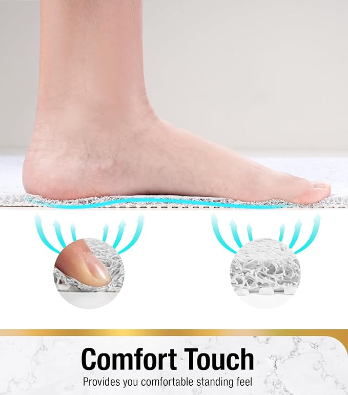 HITSLAM Shower Mat, 32 x 24 Inch Non Slip Bath Mat for Tub, Soft PVC Loofah Bathtub Mats with Drain Holes, Quick Drying Bathroom Stall Floor Mat, Bathroom Accessories Without Suction Cup, White