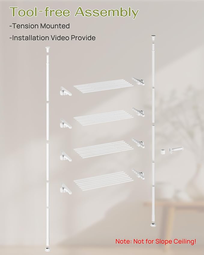 ALLZONE Adjustable Over The Toilet Storage Shelf, 4-Tier Ample Bathroom Organizer and Storage, Tension Mounted Above Toilet Storages Cabinet for Versatility, Fits 66-113 Inch Heights, White