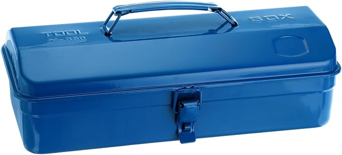 HARFINGTON Tool Box 14.2" Portable Steel Tool Box Hip Roof Style with Metal Latch Closure Tool Chest for Household Workshop Car, Blue
