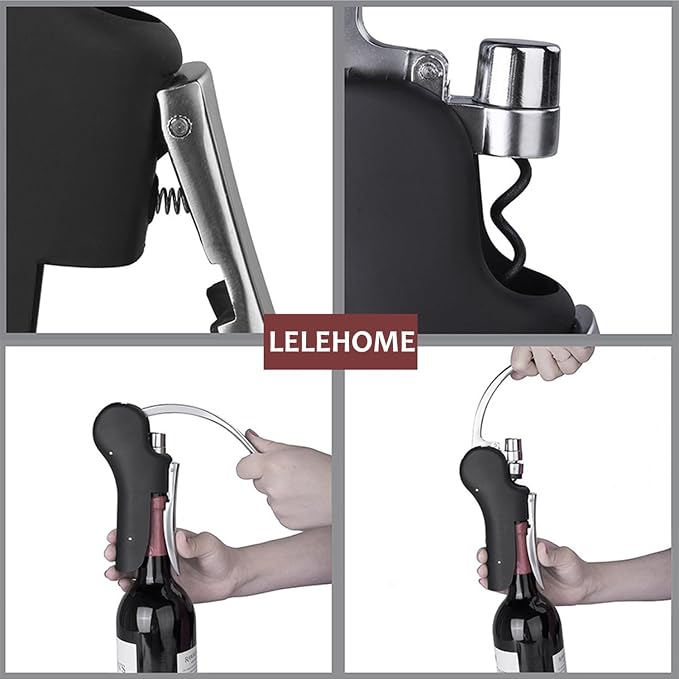 LeLehome Manual Wine Opener Compact Vertical Corkscrew Heavy Duty Stainless Steel Bottle Opener Bar Tool with Gift Box