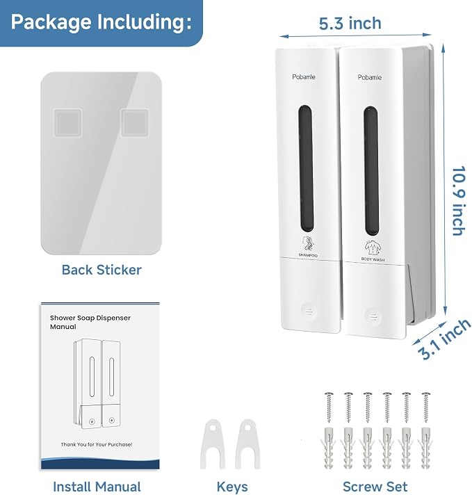 Shampoo Dispenser for Shower - Shower Soap Dispenser Wall Mounted No Drill - Shampoo Body Wash Dispenser 2 Chamber - Easy Install for Bathroom Hotel White 800ml