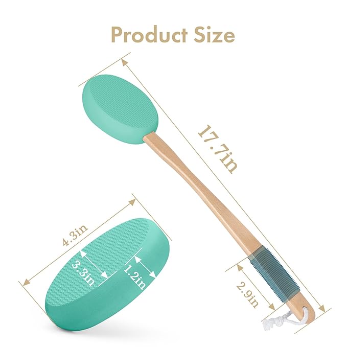 AmazerBath Lotion Applicator for Back, Feet, 4 Replacement Pads with 17" Curved Handle, Back Sunscreen Applicator for Kids, Elderly, Women, Apply Skin Cream Medicine Moisturizer Tanner, Apple Green
