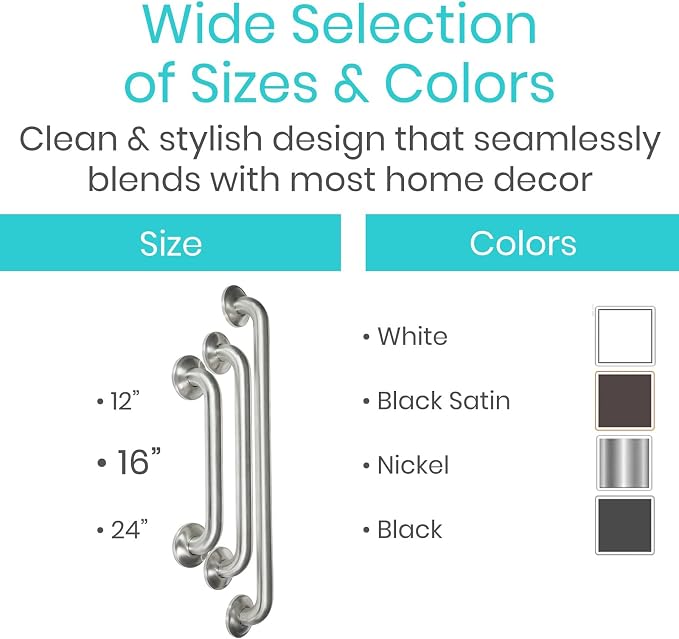 Vive Grab Bar for Showers - Bathroom Antislip Handrail for Seniors, Elderly Assistance Product, Heavy Duty Shower Handles, Handicap Grab Bars, Stainless Steel, Multipurpose, 440 lbs (Brushed Nickel)