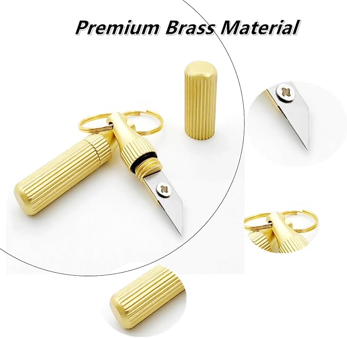 2 Pcs Brass Keychain Package Opener - Compact Multi - Function Tool with Secure Lock, Portable for Travel/Office/Daily Use, Capsule Pendant Knife for Keys Unboxing