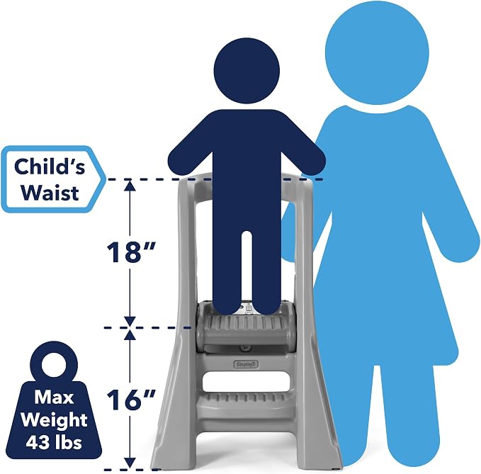 Simplay3 Toddler Tower, Montessori Folding Kids Step Stool for Kitchen, Bathroom, 34" x 21.5" x 20", Ages 18 Months to 4 Years, Gray