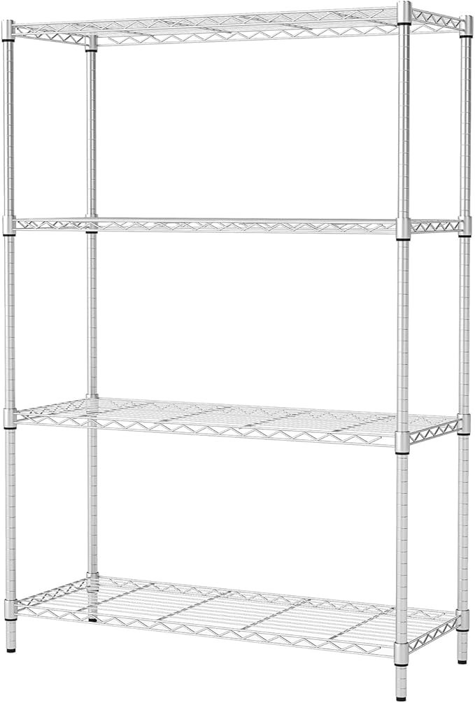 BestOffice | 4-Tier Wire Storage Shelves | 36x14x54 | Chrome | with Adjustable Racks | Heavy-Duty Metal Shelf, Holds Upto 1000 lbs | No-Tool Assembly | Ideal for Home & Garage Shelving