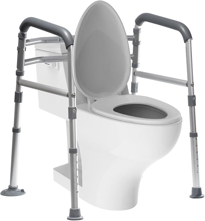 Toilet Safety Rails, Height-Adjustable, Foldable, Tool-Free Assembly, for Elderly, Seniors, Handicap & Disabled, 350 lbs Capacity
