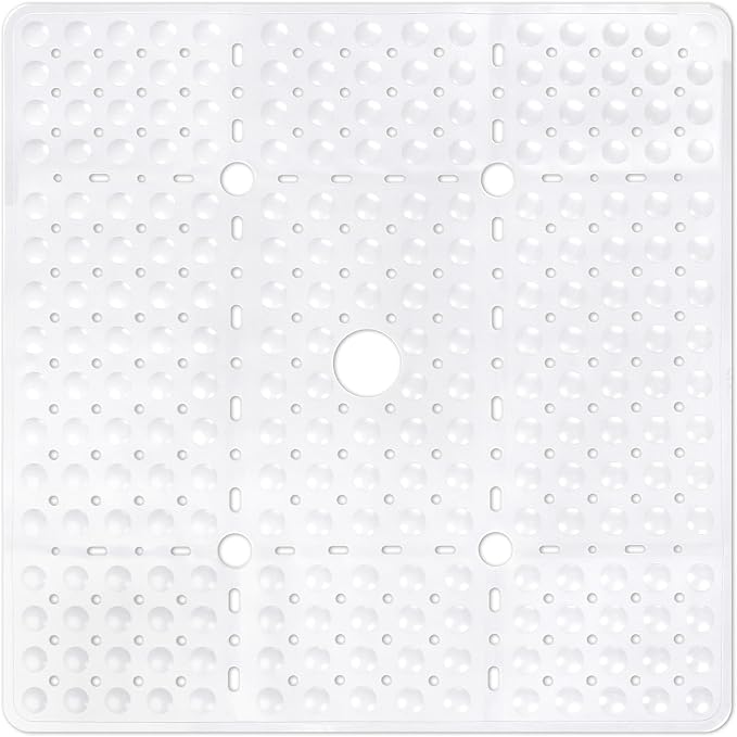 ZOESOE Square Shower Mat Non Slip: 27 x 27 Inches Large Shower Mats for Inside Shower, Soft TPE Shower Floor Mat with Suction Cups and Drain Holes, Machine Washable