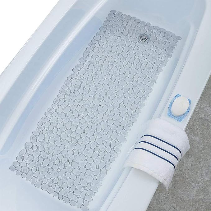 SONGZIMING Bathtub Mat Non Slip 2 Pack, 35 x 16 Inches Pebble Shower Mat with Suction Cups and Drain Holes, Bath Mat for Shower,Bathroom tub (Clear)